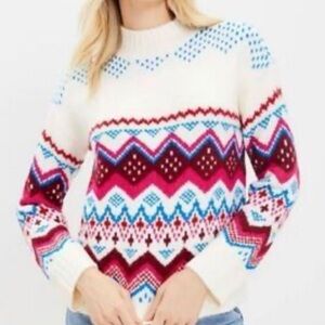 EUC LOFT Fair Isle Whisper White Sweater Size Small